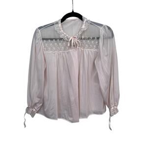 Carter’s DuPont Vintage Pink Sheer Nylon Lace Collar Ribbon Tie Top Small